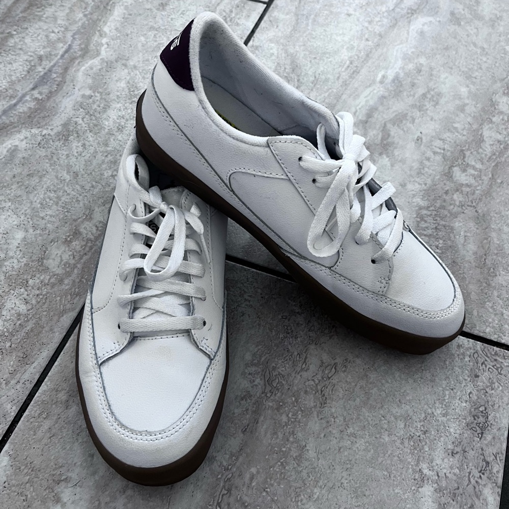 Classic White Women's Sneakers with Brown Sole